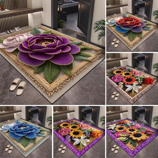 Bodenmatte 3D Blumenmuster Badezimmerteppich Hochsaugfähig Schnelltrocknend Rutschfeste Gummiunterseite Küche Dusche Waschküche Fußmatte