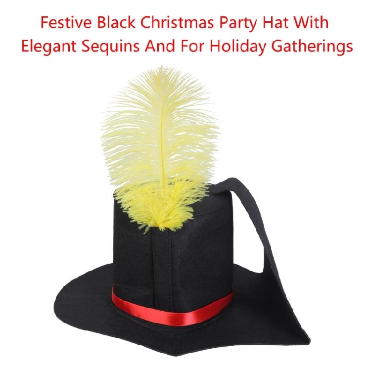 Versatile Black Christmas Hat with Feathered Detailing for Caroler Snowman