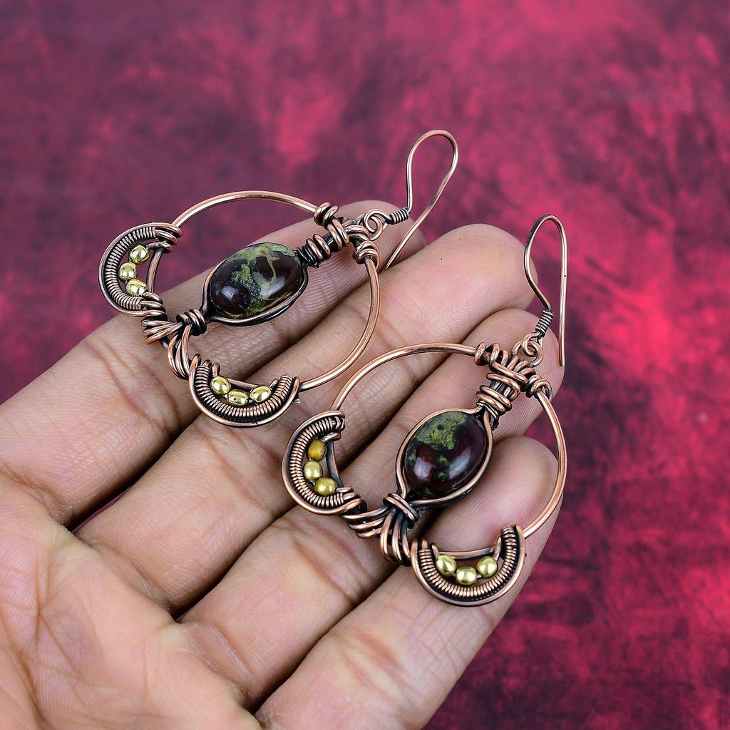 Dragon bloodstone earring copper wire wrapped earrings handmade natural gemstone earring dragon bloodstone copper jewelry anniversary gifts