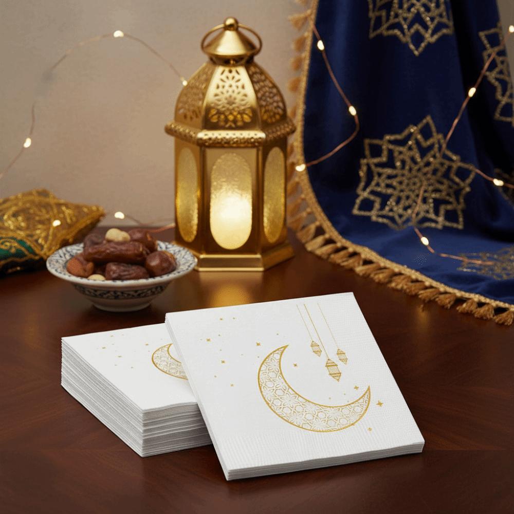 25Pcs Moon Printed Ramadan Party Napkins Double Layered DIY Eid Al-Fitr Napkins Soft Decorative Islamic Tableware Paper