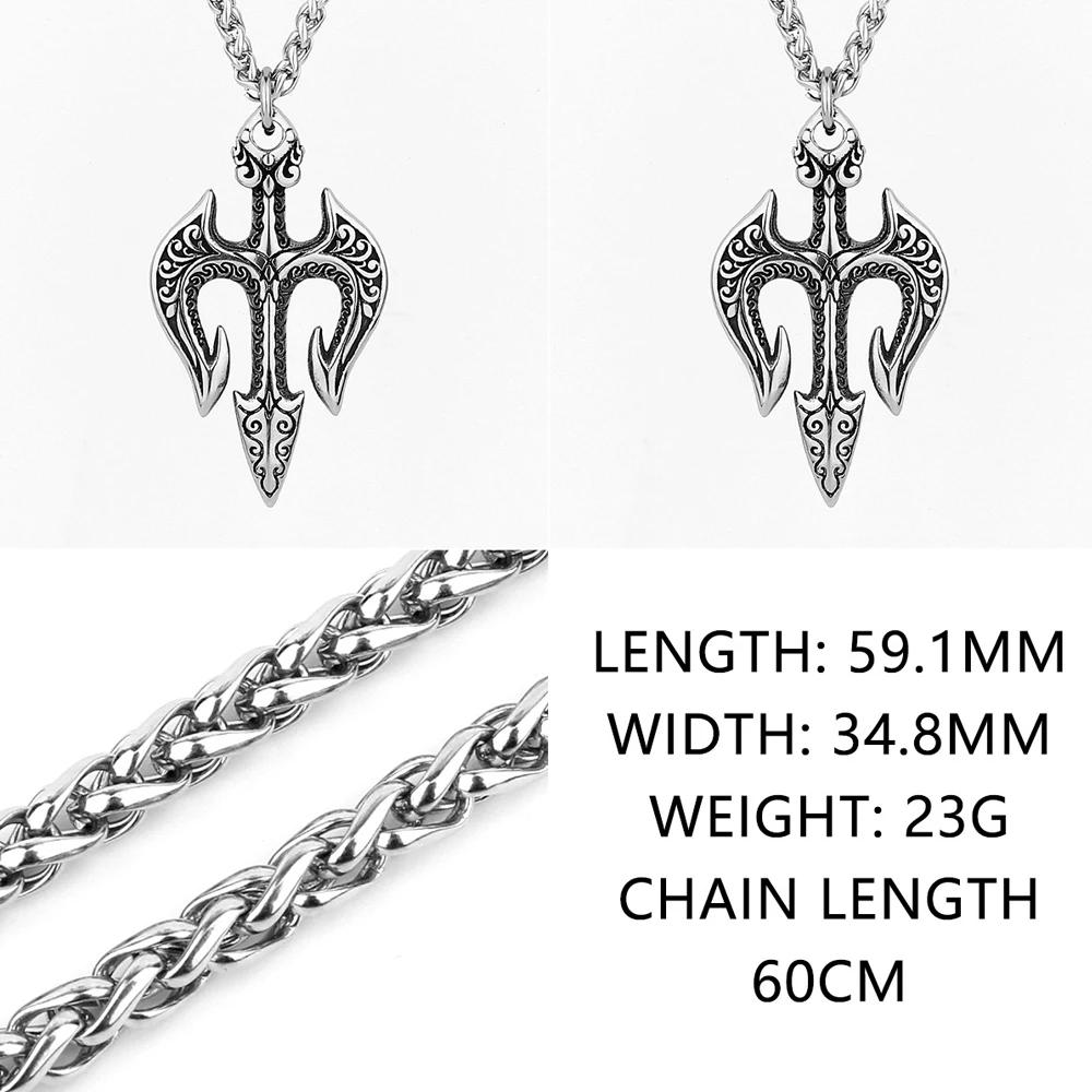 1/316L Stainless Steel Poseidon Trident Necklace for Men Women Greek Mythology Norse Pendant Amulet Jewelry Retro Style