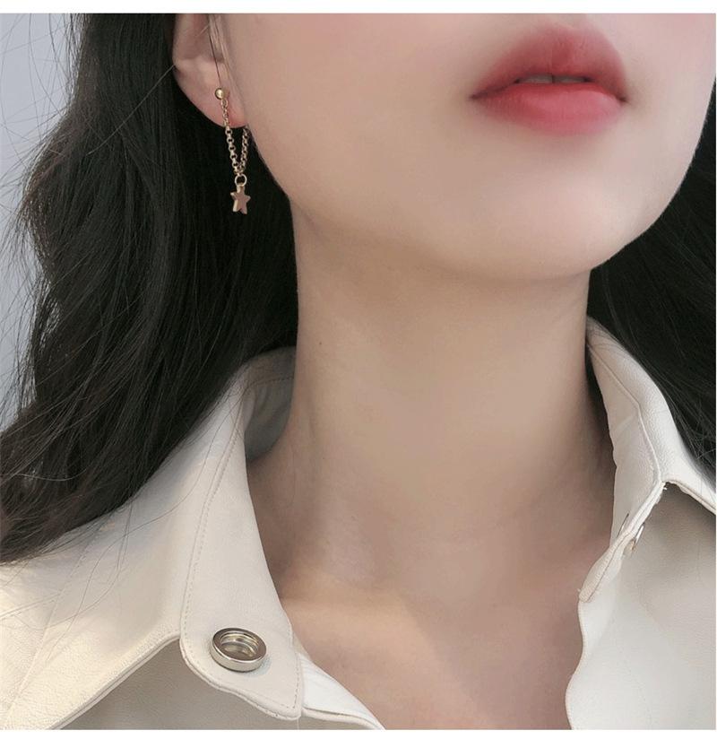 18K Gold-Plated Star Tassel Earrings for Women - Trendy Titanium Steel Chain Studs