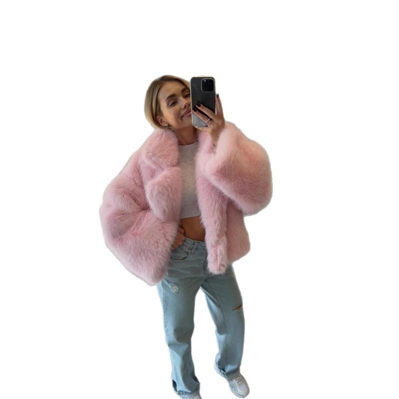 Fox Fur Eco-friendly Fur Furry Short Pink Furry Coat Autumn and Winter Top Women's Clothing