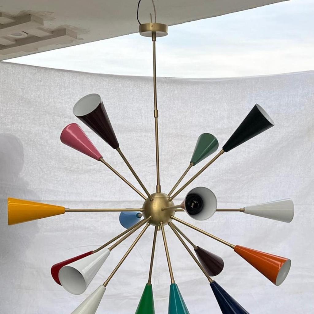 16-Arm Multicolored Sputnik Brass Chandelier Pendant - Stilnovo Large Chandelier - Christmas Decor Accent Gift