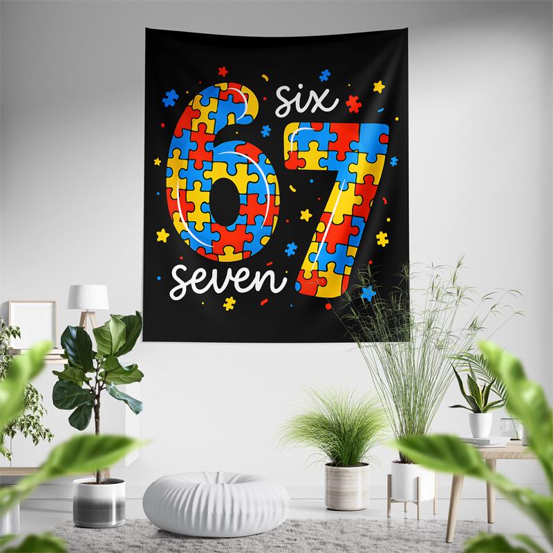 

Aertemisi Six Seven Bruh 67 Autism Puzzle 6 7 Meme Tapestry Wall Hanging Art for Bedroom Living Room Decor Dorm 74x94cm(29x37in)