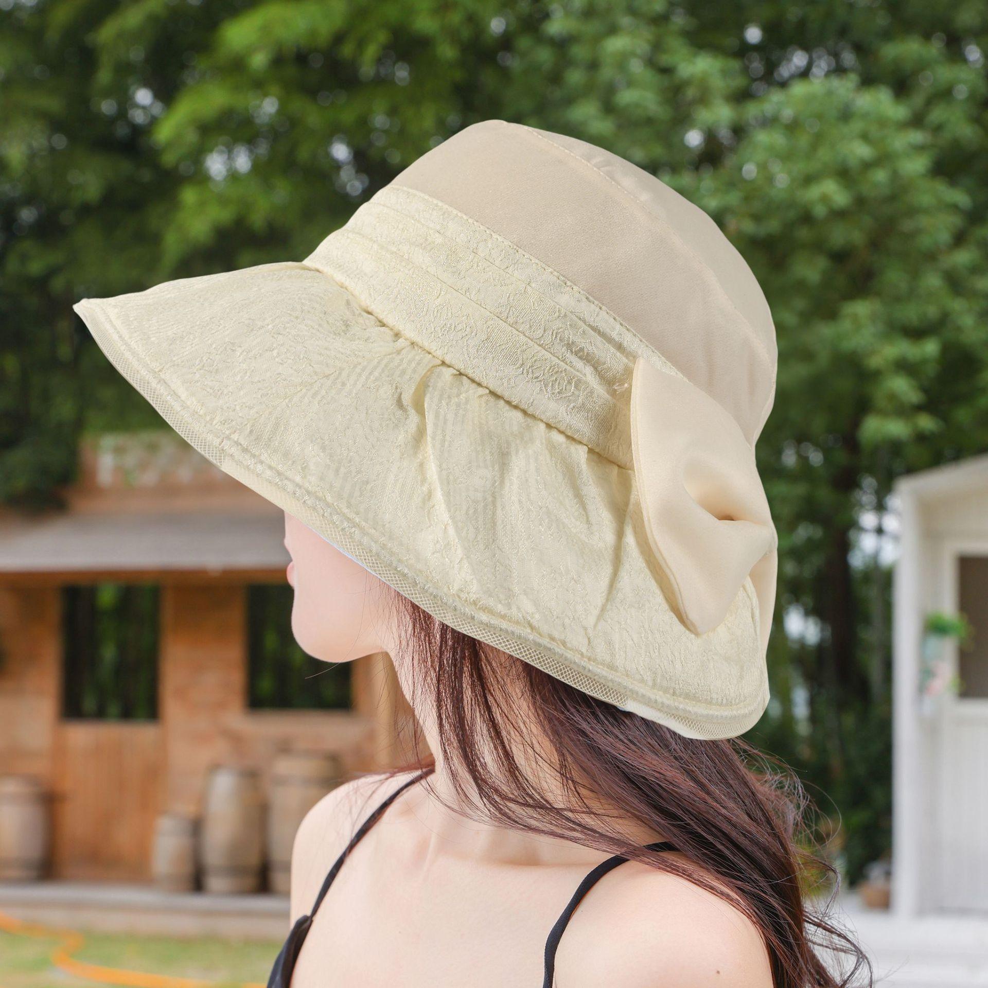 

2026 new big brim bow sun hat children summer thin bucket hat elegant foreign style sun hat tide M（56-58cm） бежевый