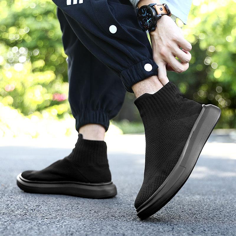 Socks and shoes men's velvet warm couple large size fly-woven couple high-top board shoes fly-woven men's shoes platform casual shoes