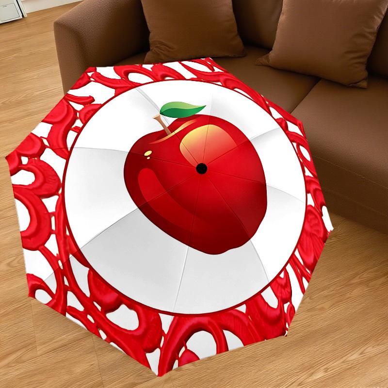 1PC apple design Automatic Open/Close Umbrella with Windproof, 8-Rib Sturdy Canopy, Durable Ribs, Fashionable Design, Outdoor Accessory, Fun Prin, Hol