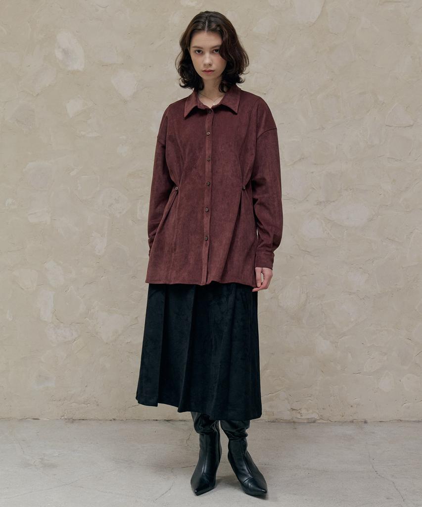 ITOV SEOUL Suede Belted Shirt Jacket Brown