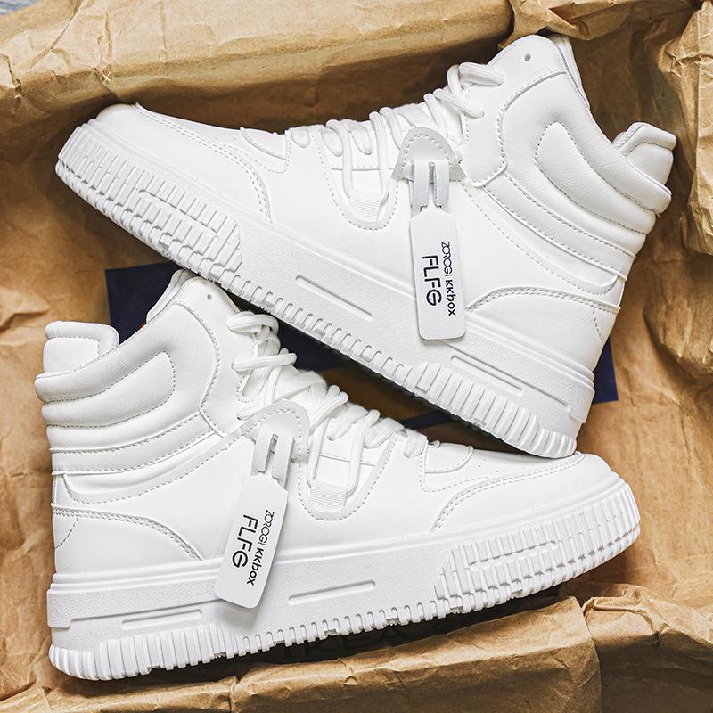High-top versatile men's shoes autumn and winter tide brand white men's casual board shoes couple sports thick-soled medium-top small white tide shoes