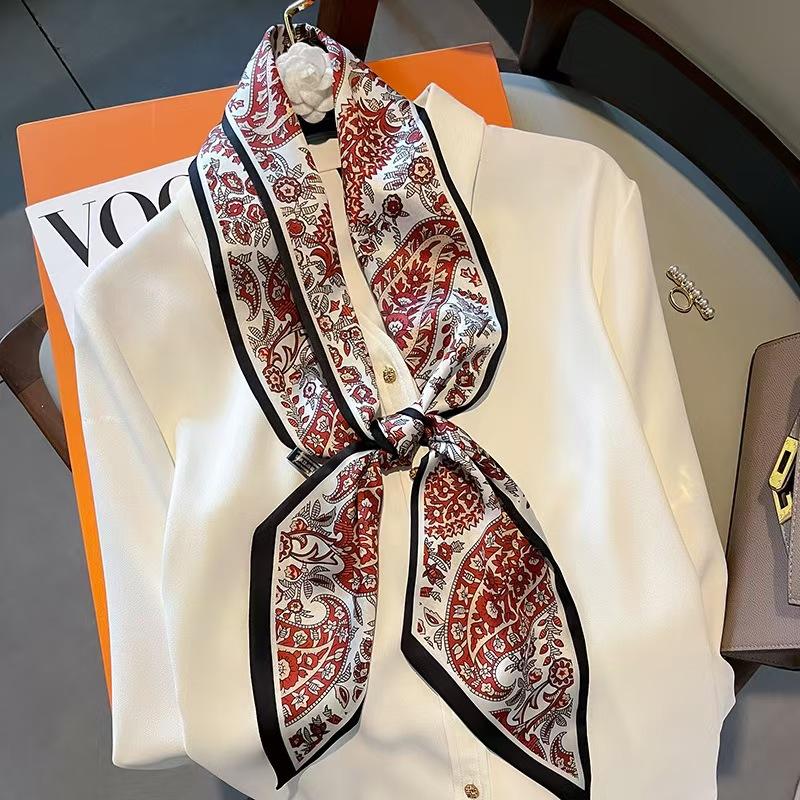 Luxury Design Long Silk Scarf Women Summer Fashion Bag Handle Ribbon Ladies Horse Print Headband Small Hair Scarves Female