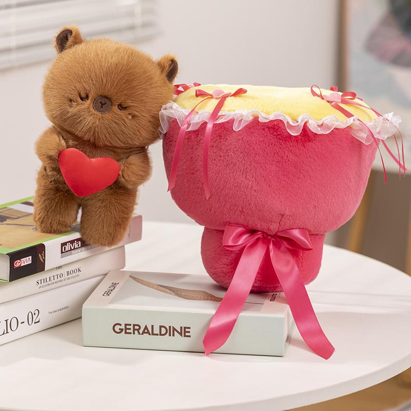 40CM Kawaii Panda Bear Bouquet Plush Toys Lovely Animal Capybara Turn to Bouquet Pillow Creative Valentine's Gift for Couple