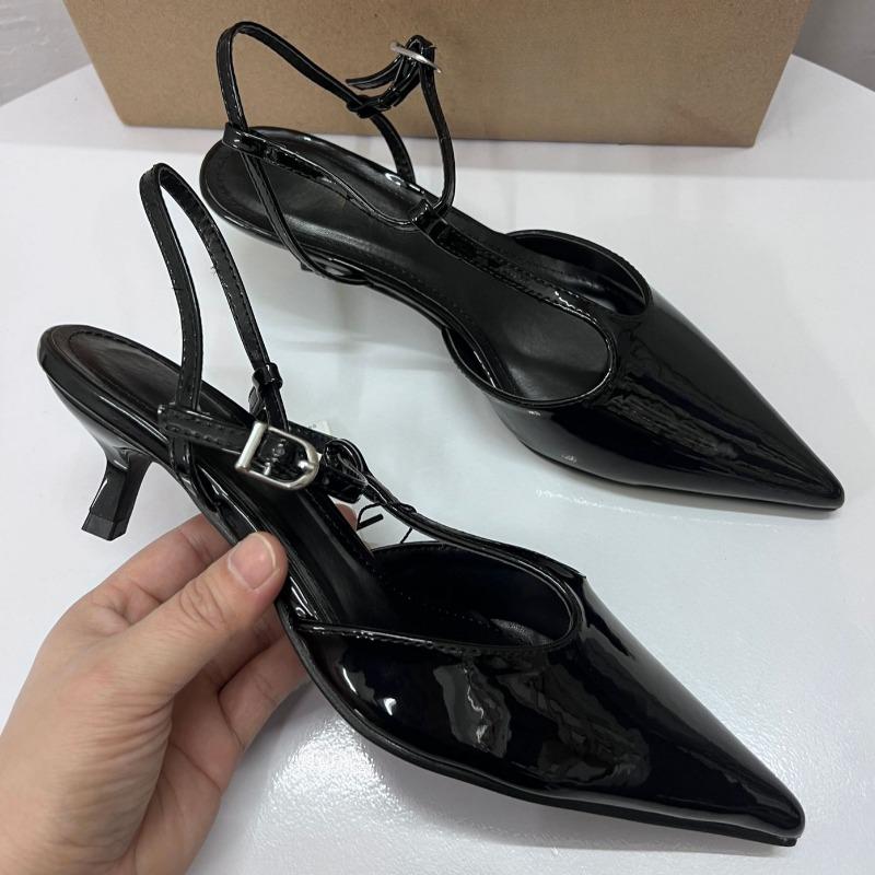 Módní lakovaná kůže Značkový designér Dámské sandály na vysokém podpatku Elegantní špičatá špička Páskový 2025 Letní párty Šaty Boty pro office lady
