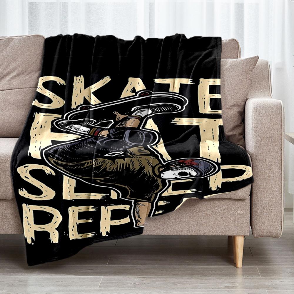 skateboard Theme Printed Blanket - Perfect for Couch, Bed, Travel & Outdoor Use | Machine Washable, Cozy & Durable.