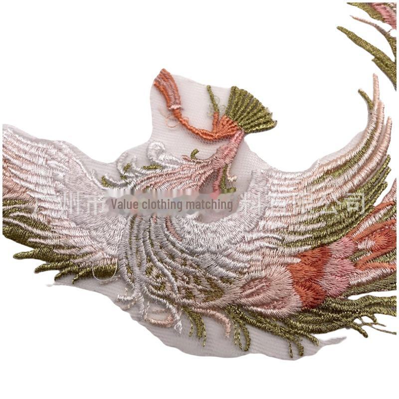 Chinese Phoenix Embroidery Applique Wedding Dress: Malay Gown Cheongsam with Decorative Mesh (Sewing Required)
