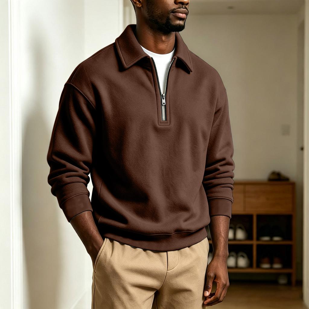 Men's Casual Full Zip Sweatshirt with Long Sleeves and Collar for Daily Wear