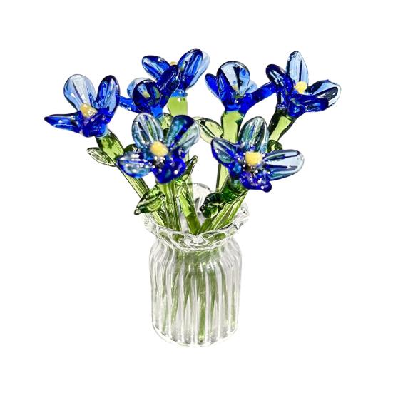 1 Set Glass Flower Bouquet with Vase Hand-Blown Mini Flower Decoration Home Living Room Handmade Simulation Floral Ornament with Stem