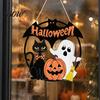 Bat And Black Cat Decorations Halloween Wood Hanging Ornament with Ghost Pumpkin Prints, Durable Festive Atmosphere Signs Waterproof Front Door