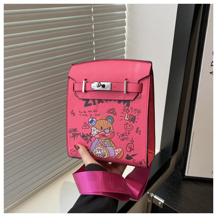 

Модная женская сумка с мультяшным рисунком, сумка для мобильного телефона, новая трендовая сумка через плечо на плечо 2025, маленькая квадратная сумка роза розовый