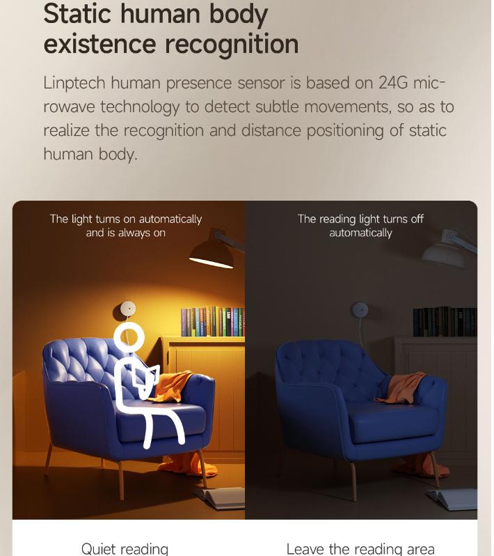 Xiaomi Senzor inteligent de prezență umană Linptech ES1 Linkage Radar cu unde milimetrice Recunoaștere umană statică inductivă Distanță de detectare 6m