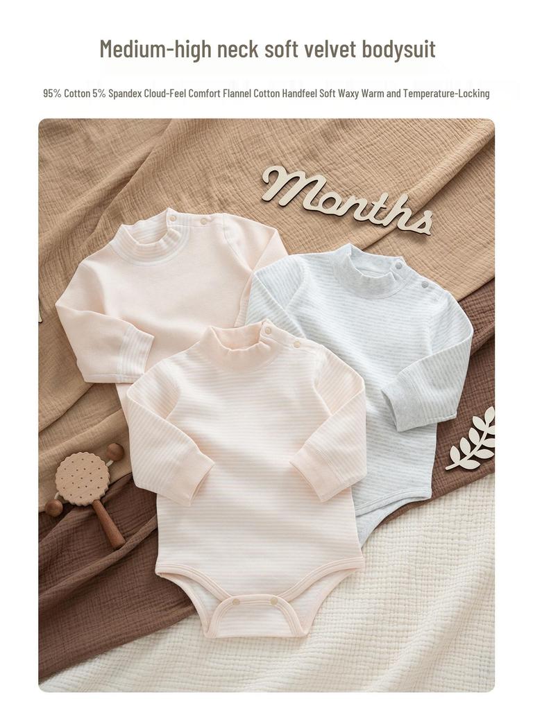 Warm Baby Bodysuit - Autumn/Winter Long Sleeve Velvet Romper with High Neck for Boys & Girls