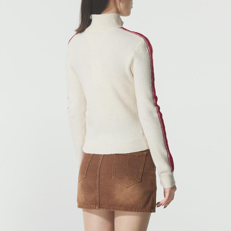 Puma Retro Tape Slim Sweater Simple Casual Stand Collar Sports Long Sleeve Knit Top Women Tops 635719-87