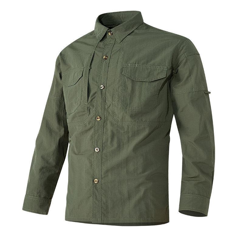 

Spring Autumn Tactical Shirts Men Work Long Sleeve Shirt Outdoor Combat Multi-Pocket Quick Dry Cargo Camping Shirts L армія зелений колір