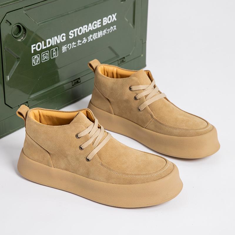 Autumn and winter anti-velvet cowhide thick-soled high-top shoes men's handmade online velvet Martin boots lace-up tooling shoes casual shoes