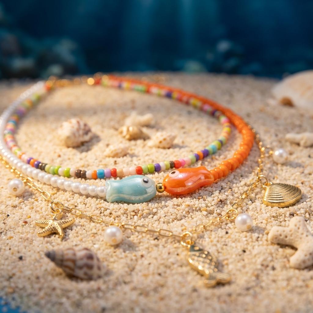 3Pcs/Set Vacation Fish Starfish Shell Seed Bead Necklace Summer Beach Ocean Theme Boho Choker Jewelry For Women