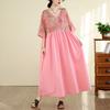 DIMANAF Neu 2026 Damen Übergröße Sommer Langes Freizeitkleid Maxi Baumwolle Locker Übergröße Strandsonnenkleid Elegant Vintage Damen Druck Blumen