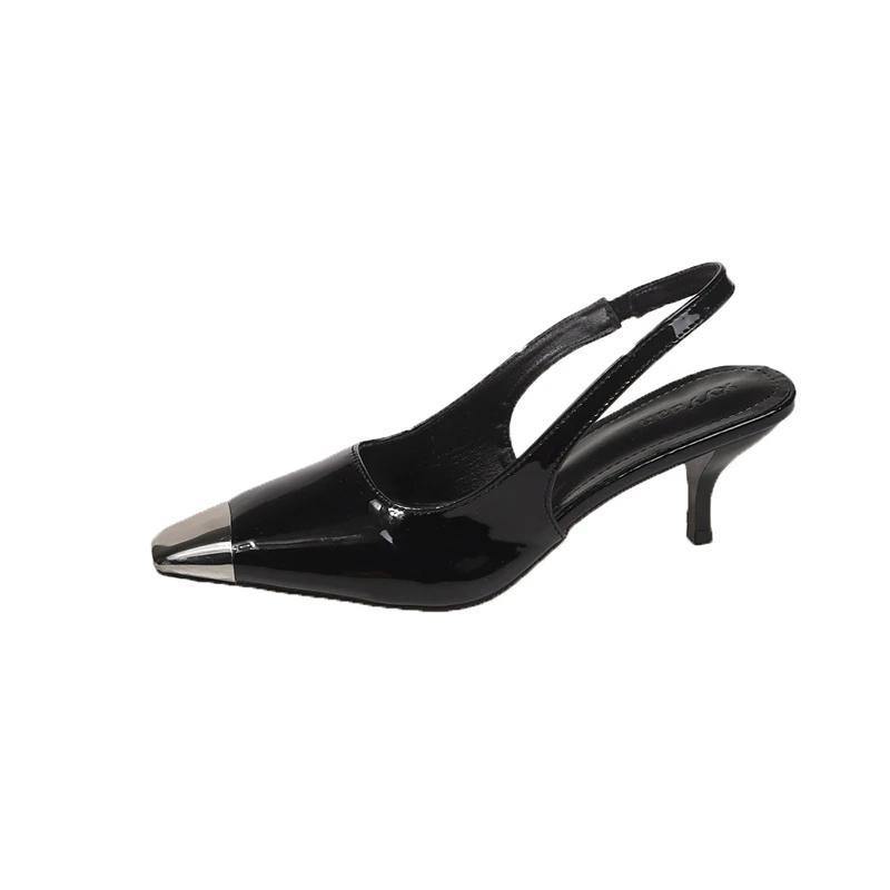 

Fashion Summer New Metal Square Head Shallow Mouth Set Foot Anti-slip Wear-resistant High Heels Women s Stiletto Sandals 34