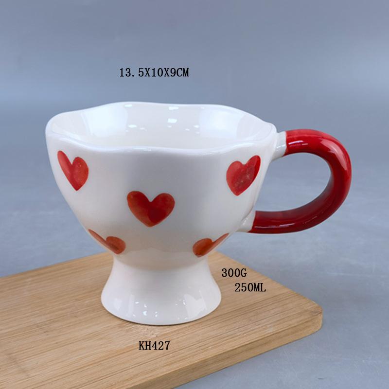 Heart Handle Color-changing Cup Heat Transfer Ceramic Magic Cup Color-changing Mug Hot Water Color-changing Cup Black and White Coffee Cup