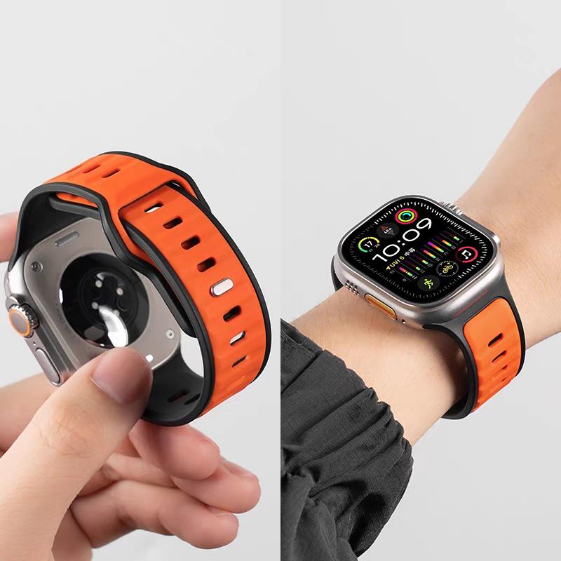 Sports Two Tone Silicone Strap for Apple Watch Band Ultra 2 49mm 46mm 42 44 45mm Wristband for Iwatch Series 10 9 8 7 6 SE 5 4 3