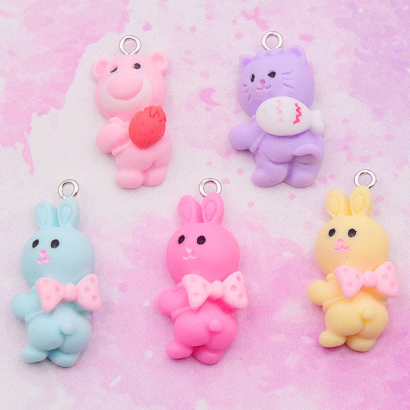 Resin Bowknot Rabbit Ear Earrings & Keychain Charms - DIY Jewelry Accessories