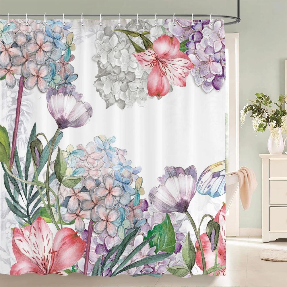 Small Fresh Floral Leaves Flowers Shower Curtain Bathroom Waterproof Polyester Multi-size 3D Print Curtains for Bathroom Shower