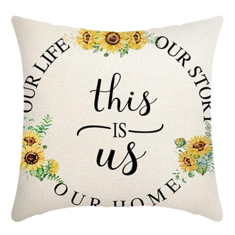 Printed Sunflower Nordic Fresh Home Cotton and Linen Pastoral Style Pillow Living Room Sofa B&B Bay Window Large Cushion Cover