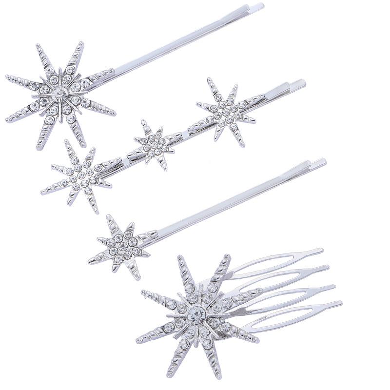 4PCS INS Internet Celebrity Bride Hair Accessories Galaxy Rhinestones Hair Clips Wedding Party Hair Accessories Word Clip