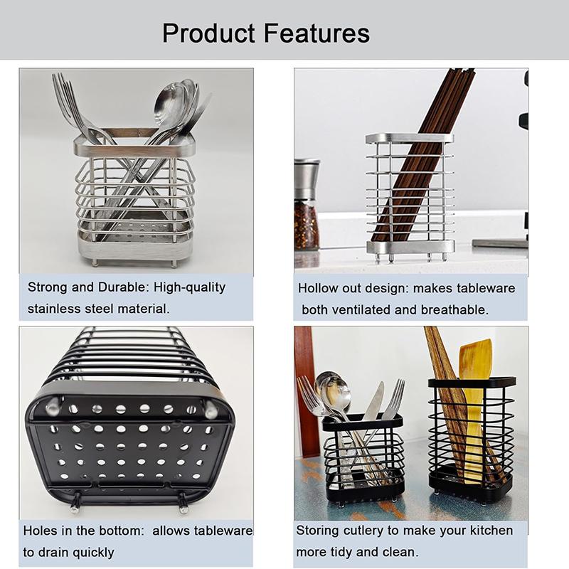 Stainless Steel Cutlery Holder Drainer Cutlery Drainer for Sink Chopstick and Knife Fork Spoon Storage Rack Kitchen Utensil Tool