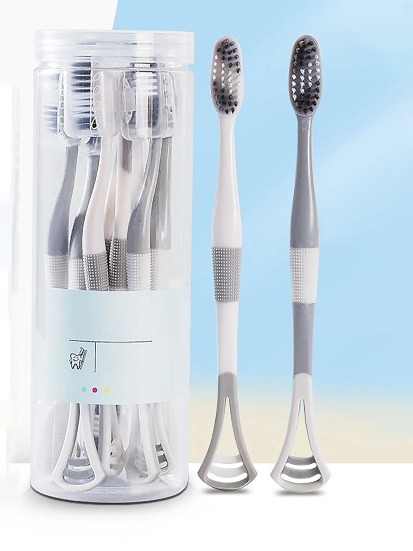 

8 Pcs Toothbrush Tongue Scraper Soft Bristle Dental Teeth Brush Bamboo Silicone Gel Eco Friendly Handle Oral Care Cleaning Tools