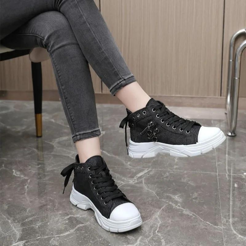 Fashion Zipper Women's Canvas Shoes New In Designer Luxury Fashion 2025 39 Ladies Footwear Comfortable and Elegant Cheap Vulcanized Shoe