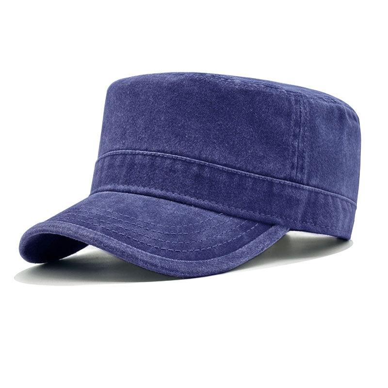 Big Size Cotton Flat Top Military Cap Spring Summer Washed Distressed Pure Cotton Baseball Cap Outdoor Sunscreen Trainee Hat