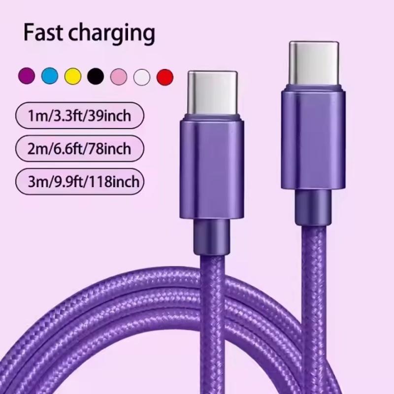 66W 5A USB C To Type C Fast Charging Data Cable USB Type C To Type-C Nylon Braided Quick Charge Charger Adapter Cable 1m 2m 3m