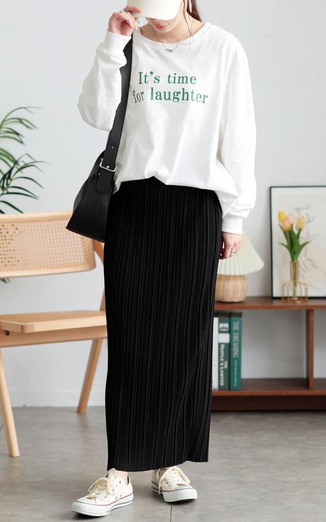 Gold Japan Plus Size Skirt Long and Pleated Winter Winter Women's Bottoms, Narrow, Tights, Outfit, Spring, Summer, Fall, (JP, Alphabet, 4L, Black)