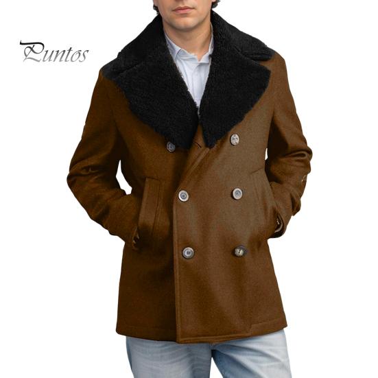 

Мужское шерстяное пальто с лацканами, длинный рукав, двубортная куртка, пальто с плюшевыми краями, однотонные карманы, зимнее пальто M дубильная кора