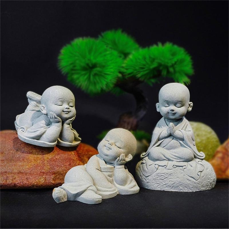 Peaceful Buddhist Stone Carving Sculpture Decorative Buddhism Statue For Office Desk Garden Arrangement