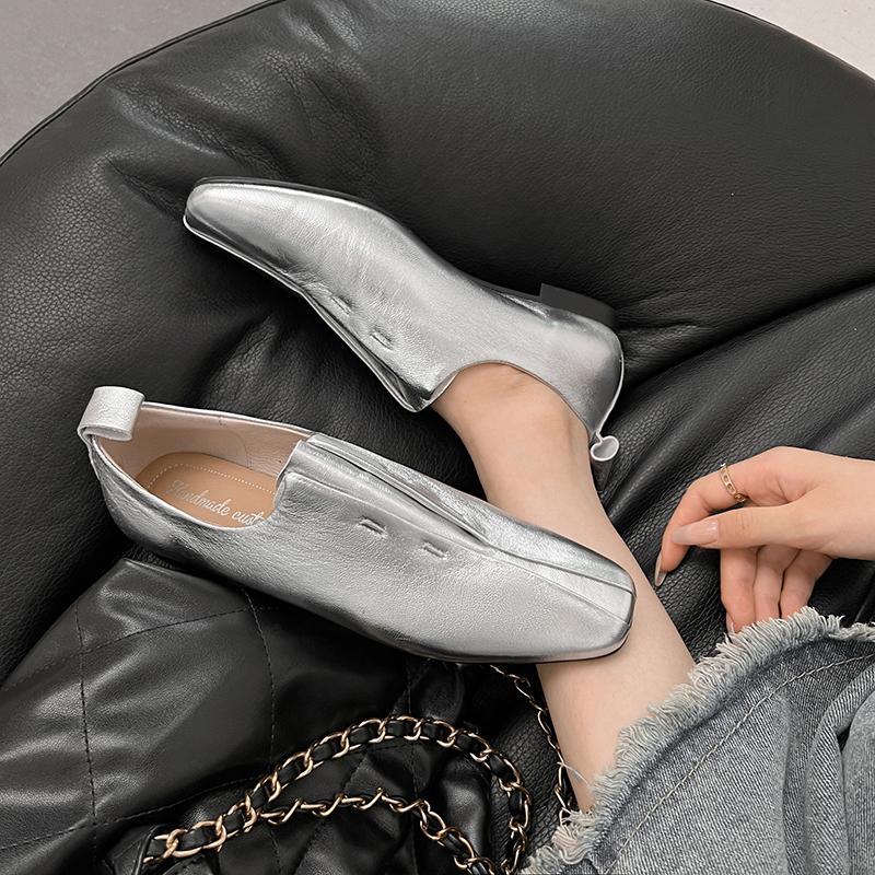 2024 New Arrival Soft Genuine Leather Women Heels Shoes Square Toe Comfortable Fashion Casual Low Heel Shoes Four Seasons Shoes