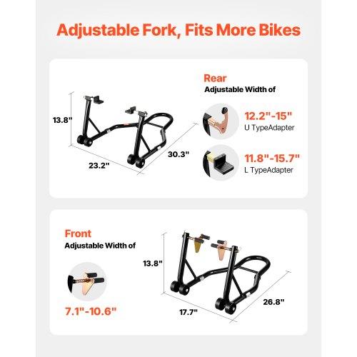 VEVOR Motorcycle Stand Lift, 1100lbs Capacity Front Rear Combo Stand Lift, Front Wheel Dual-Fork Stand, Rear U+L Fork Swingarm Spool Stand