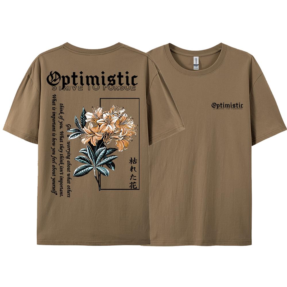 Optimistic Strive To Porsue Harajuku Flower Printing Men Women Tshirt Oversized Loose T Shirts Cotton Short Sleeve Hip Hop Tees