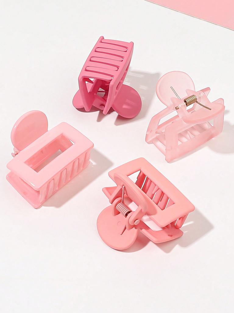 4Pcs 1.6Inch Pink Hair Claw Clips for Thin Hair,Rectangular Acrylic Banana Nonslip Clip Small Jaw Clips Y2K Hair Accessories