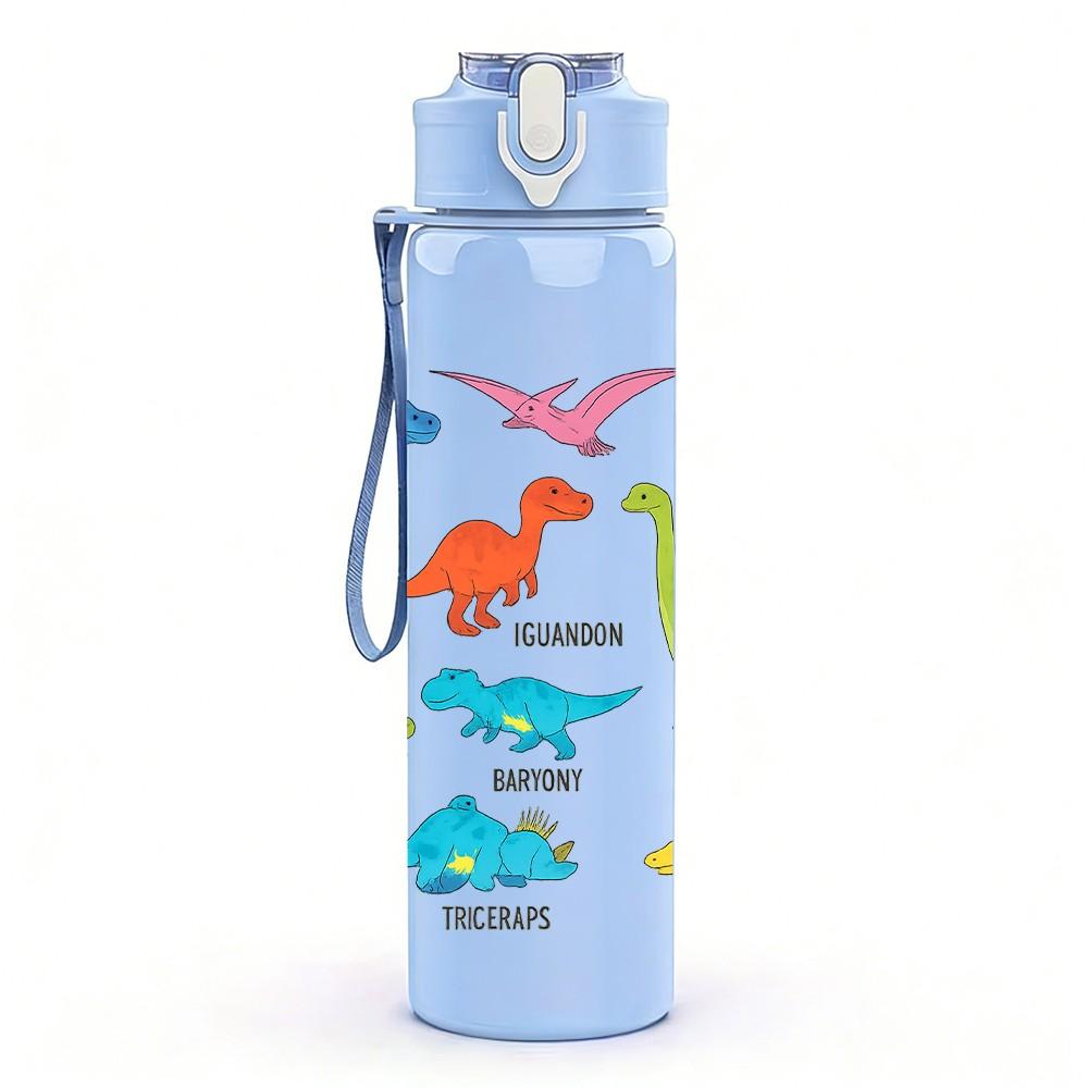 1PC Colorful Dinosaur Collection 750ml Color Plastic Sports Water Bottle Leakproof Flip Straw Lid Suitable for Sports Office Home Use